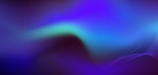 Naklejka premium Vector illustration abstract wavy, wave, line and blurred gradient mesh in bright color background. Dynamic minimal wave line composition design, layout for flyer, poster, banner