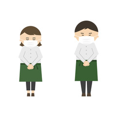 カフェ店員　お辞儀　マスク