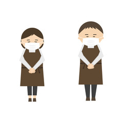カフェ店員　お辞儀　マスク