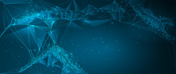 Vector illustration molecule,Connected lines with dots,technology on blue background. Abstract internet network connection design for web site.Digital data,communication,science and futuristic concept