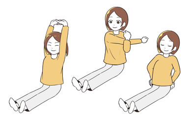 Obraz premium 座ってストレッチをする女性