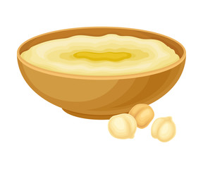 Powdered Dry Chickpea Grains in Wooden Bowl Isolated on White Background Vector Illustration