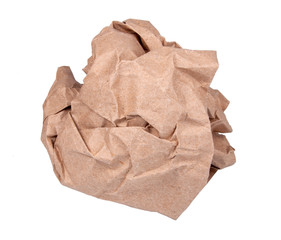 Brown craft crumpled paper isolated on the white