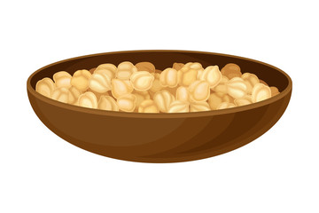 Pile of Raw and Dry Beige Chickpeas Rested in Wooden Bowl Vector Illustration