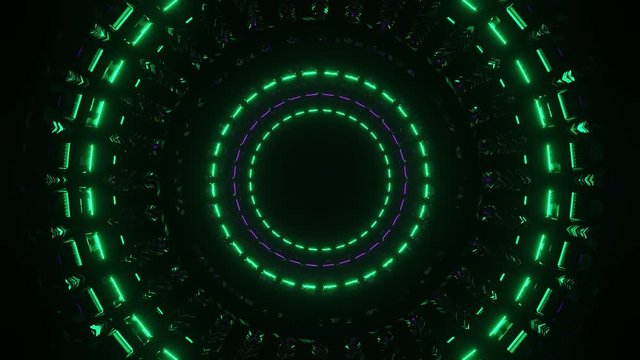 3d animation of hypnotic loop rendering colorful circle with black background