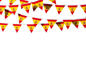 Spain flag festive bunting against a plain background. 3D Rendering