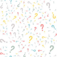 Quiz seamless pattern. Question marks, doubt, faq background. Simple endless repeating motif. Poll, survey, interrogation, query background. Template for opinion poll, public pollVector illustration