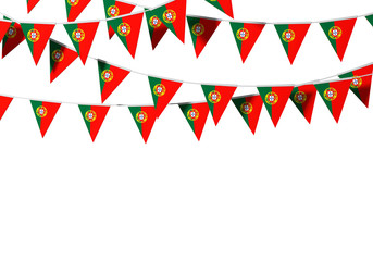 Portugal flag festive bunting against a plain background. 3D Rendering
