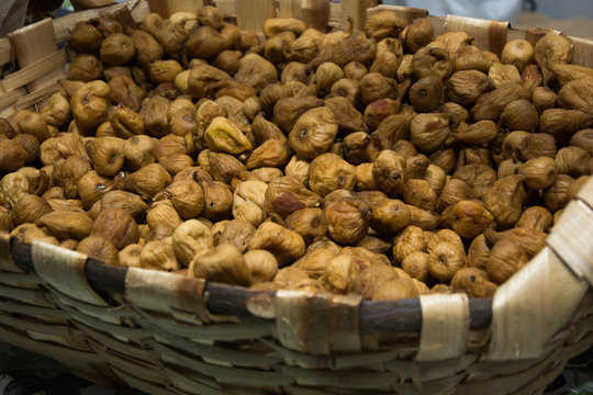 Dried figs in wicker basket