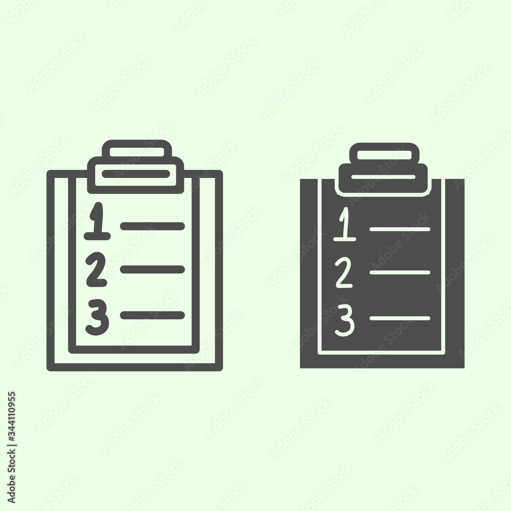 Poster plan list line and solid icon. checklist with ranking numbers on clipboard outline style pictogram o