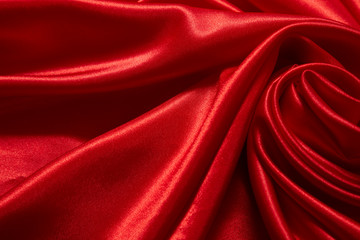 Naklejka na ściany i meble Luxury red satin smooth fabric background for celebration, ceremony, event invitation card or advertising poster