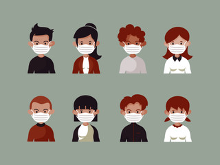 People cartoon set use medical mask to protect from virus number 1 in flat design illustration