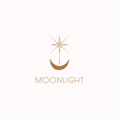 Boho Logo Design. Modern Moon and Star Symbol Logotype.