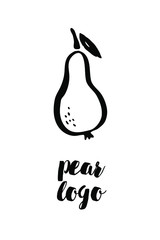 Pear fruit vector sketch logo. Hand drawn ink brush illustration isolated on white background. Sliced fruit icon for logotype, infographic, website or app, package, menu design.