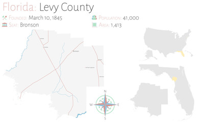 Large and detailed map of Levy county in Florida, USA.