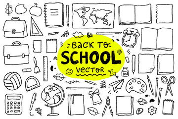 back to school, vector hand drawn elements set