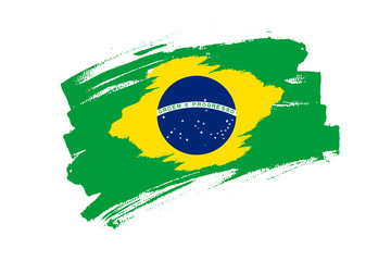 Flag of the Federative Republic of Brazil. Brazil green banner brush concept. Horizontal vector Illustration isolated on white background.  