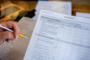 woman completing her tax declaration sheet