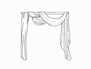 Wedding arch with curtain. Decoration. Design element. Vector sketch. Black on the white background.