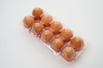 Group of egg in plastic packaging. 