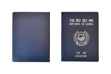 Passport of South Korea (back and front view) isolated on white background. Object with clipping path.