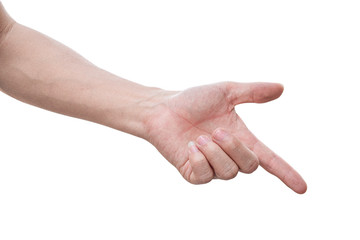 Male palm hand gesture isolated on white background. with clipping path.