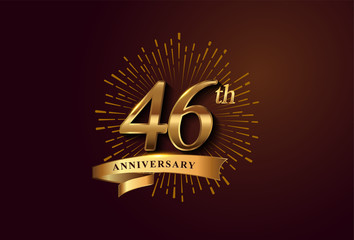 46th anniversary logotype with fireworks and golden ribbon, isolated on elegant background. vector anniversary for celebration, invitation card, and greeting card