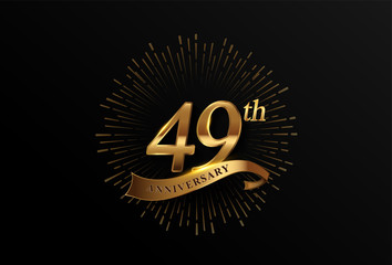 49th anniversary logotype with fireworks and golden ribbon, isolated on elegant background. vector anniversary for celebration, invitation card, and greeting card