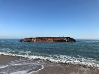 The sunken ship, which was taken ashore by storm, became a new decoration of the Odessa coast.