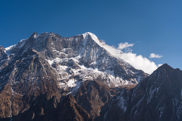 Saula mountain peak in Manaslu circuit trekking route, Himalaya mountains range in Nepal