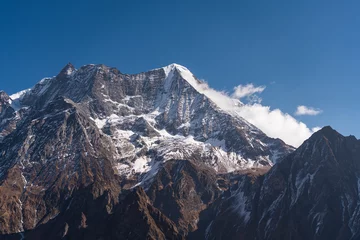 Crédence de cuisine en verre imprimé Manaslu Saula mountain peak in Manaslu circuit trekking route, Himalaya mountains range in Nepal