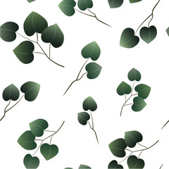 Seamless watercolor silver dollar eucalyptus repeat pattern. Floral design with branches and leaves. Elegant and beautiful, perfect for textile prints, wrapping paper printing, invites and wallpaper. - 344118587