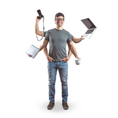 Funny media guy isolated on white