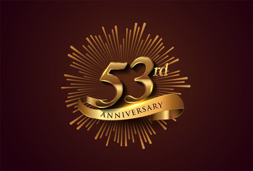 53rd anniversary logotype with fireworks and golden ribbon, isolated on elegant background. vector anniversary for celebration, invitation card, and greeting card