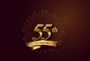 55th anniversary logotype with fireworks and golden ribbon, isolated on elegant background. vector anniversary for celebration, invitation card, and greeting card