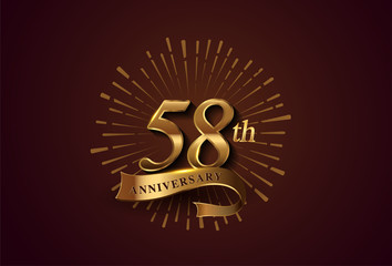 58th anniversary logotype with fireworks and golden ribbon, isolated on elegant background. vector anniversary for celebration, invitation card, and greeting card