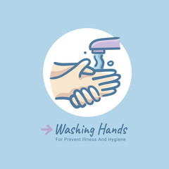Washing hand doodle icon with color full