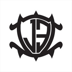 JE Logo monogram isolated with frame shield shape design template