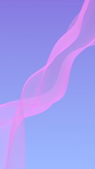 Pink wave on blue sky abstract background. Fluttering pink scarf. Waving on wind pink fabric. Vertical orientation. 3D illustration