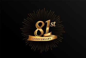 81st anniversary logotype with fireworks and golden ribbon, isolated on elegant background. vector anniversary for celebration, invitation card, and greeting card