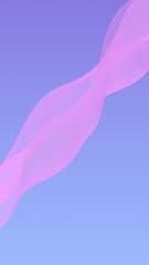 Naklejka na ściany i meble Pink wave on blue sky abstract background. Fluttering pink scarf. Waving on wind pink fabric. Vertical orientation. 3D illustration