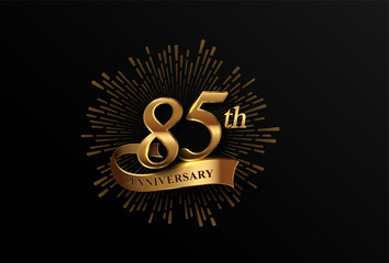 85th anniversary logotype with fireworks and golden ribbon, isolated on elegant background. vector anniversary for celebration, invitation card, and greeting card