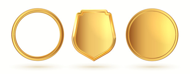 Gold frame, background, icon, emblem, empty. Vector illustration