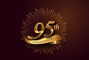95th anniversary logotype with fireworks and golden ribbon, isolated on elegant background. vector anniversary for celebration, invitation card, and greeting card