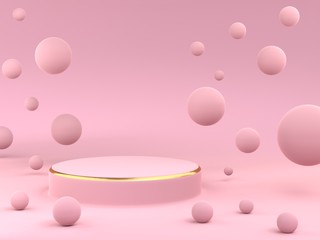 Pink studio background with podium for cosmetic or product display. 3d image