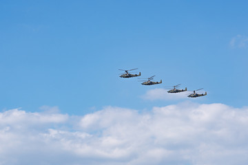 group professional pilots of military helicopters 