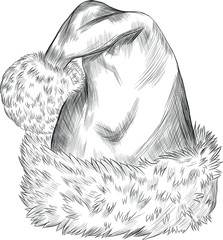 hat Santa Claus new year sketch black and white