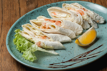 chopped pita bread with salmon and cheese