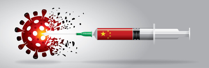 Vector illustration with 3D corona vaccine, country flag concept.