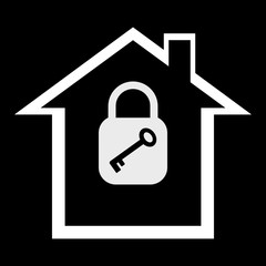 Symbol of a House and a Key. Concept of Home safety and security